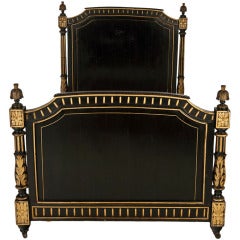 Antique Louis XVI Style Black Painted and Parcel Gilt Bed