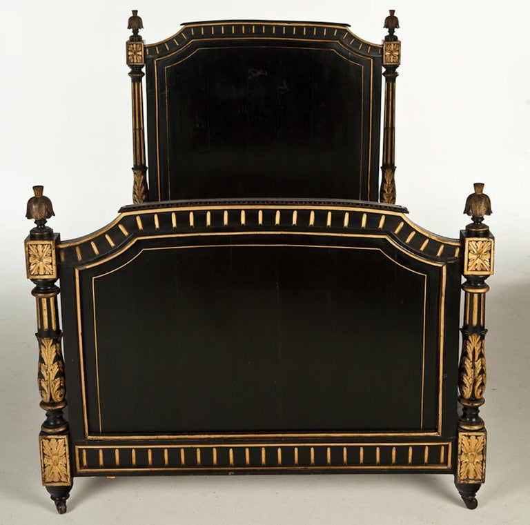Louis XVI Style Black Painted and Parcel Gilt Bed at 1stdibs