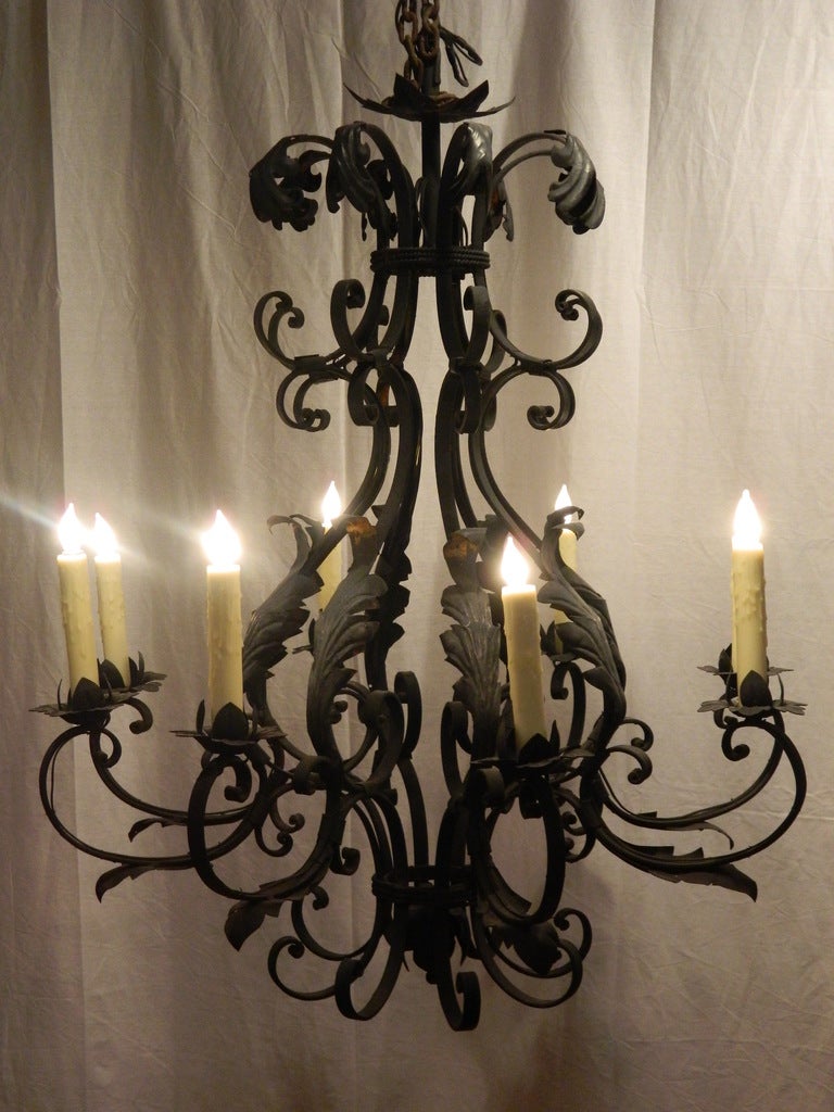 20th Century French Iron Eight-Light Chandelier In Excellent Condition In Savannah, GA