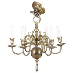 Antique Dutch Style Brass Six-Light Chandelier, Late 19th/Early 20th Century