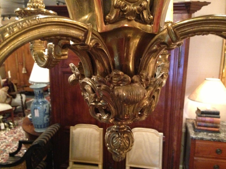 19th Century Large Bronze Two-Tier Twelve Light Chandelier In Good Condition For Sale In Savannah, GA
