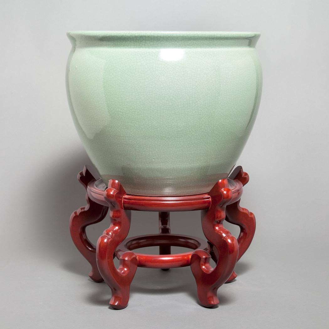 Pair of Chinese Crackled Celadon Glazed Porcelain Jardinieres