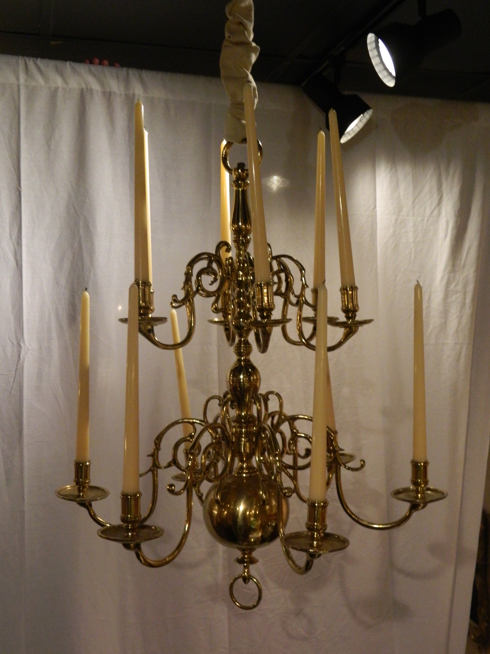 Brass French Twelve Candle Williamsburg Style Chandelier