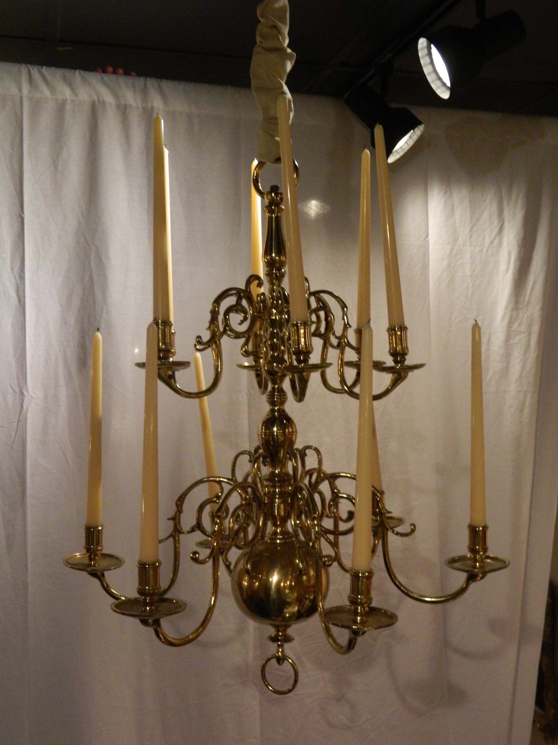 Brass French Twelve Candle Williamsburg Style Chandelier at 1stDibs