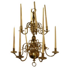 Antique Brass French Twelve Candle Williamsburg Style Chandelier