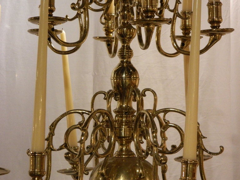 19th Century Brass French Twelve Candle Williamsburg Style Chandelier