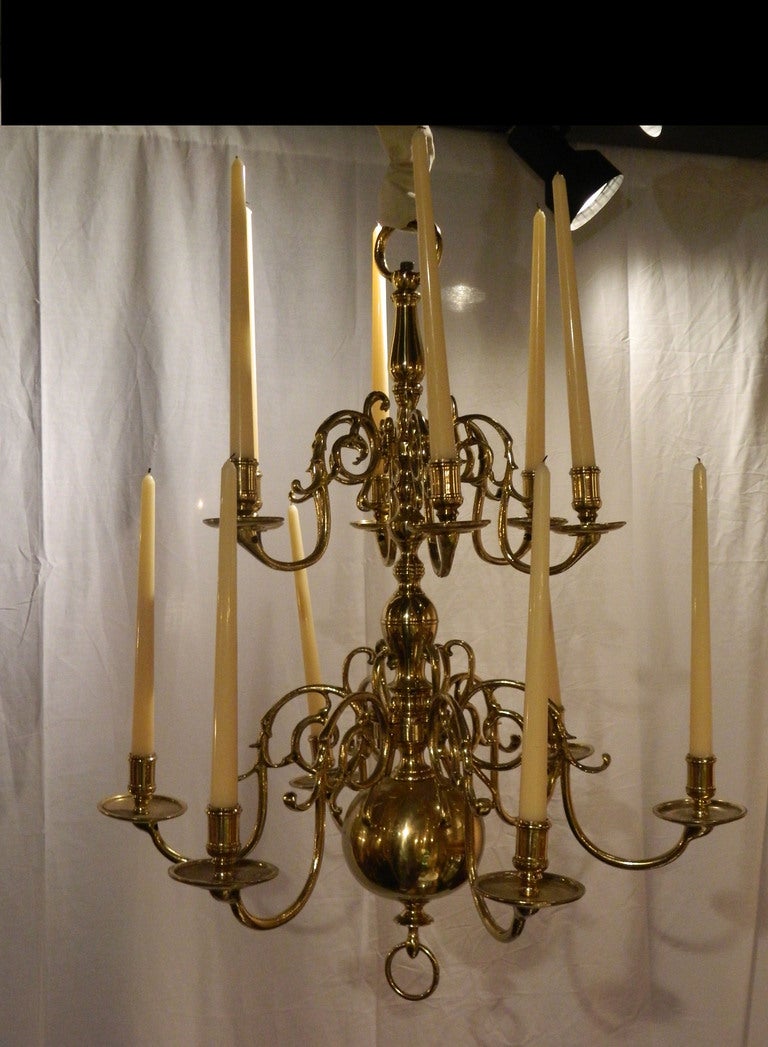 Brass French Twelve Candle Williamsburg Style Chandelier 2