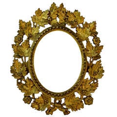 19th Century Italian Gold Gilt Leaf Carved Mirror or Frame Adorned with Leaves and Grapes