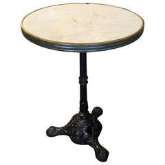 Antique Cast Iron Base and Marble-Top Round Bistro or Cafe Table, 19th Century