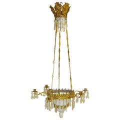 19th Century French Six-Light Chandelier with Opaline Glass and Brass 5