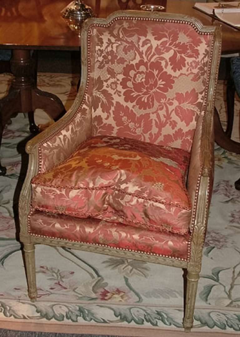 20th Century Louis XV Style Painted Bergere or Chair on Tapered Fluted