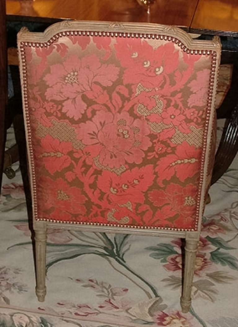 20th Century Louis XV Style Painted Bergere or Chair on Tapered Fluted Legs In Good Condition In Savannah, GA