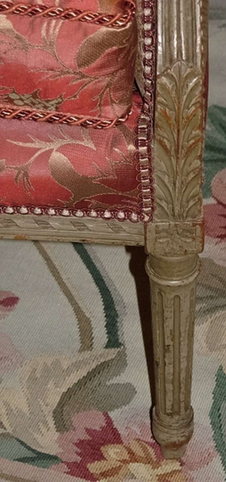 20th Century Louis XV Style Painted Bergere or Chair on Tapered Fluted