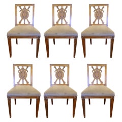 Set of Six Empire Style Parcel Gilt Fruit Wood Side Chairs