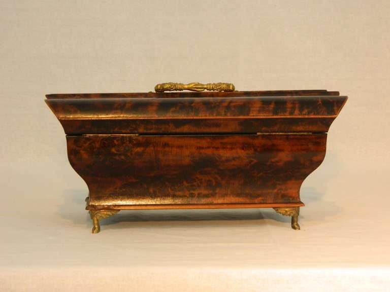 French Exotic Wood Bombe Form Brass Footed Box 1
