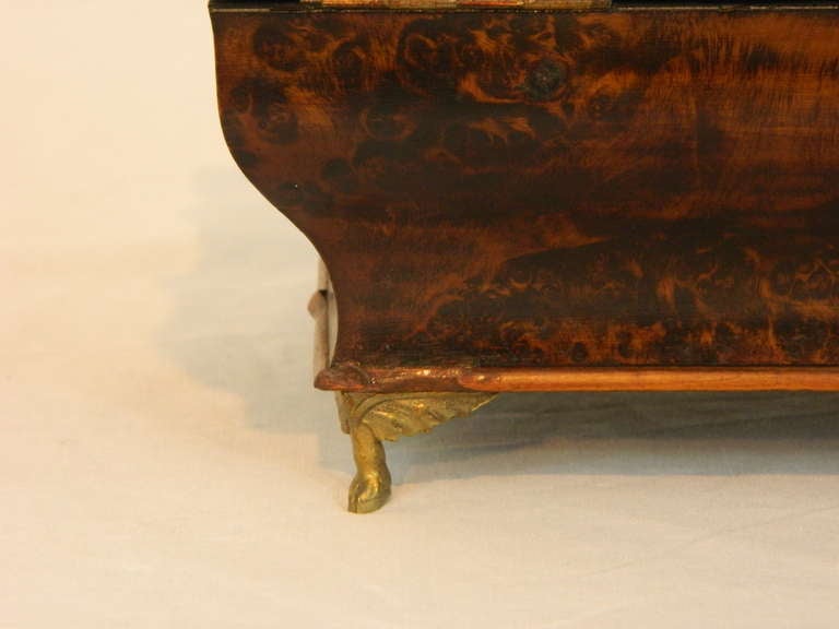 French Exotic Wood Bombe Form Brass Footed Box 2