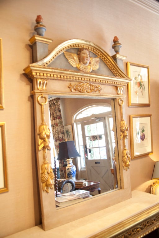 Gold French Polychromed and Parcel-Gilt Mirror, 19th Century For Sale