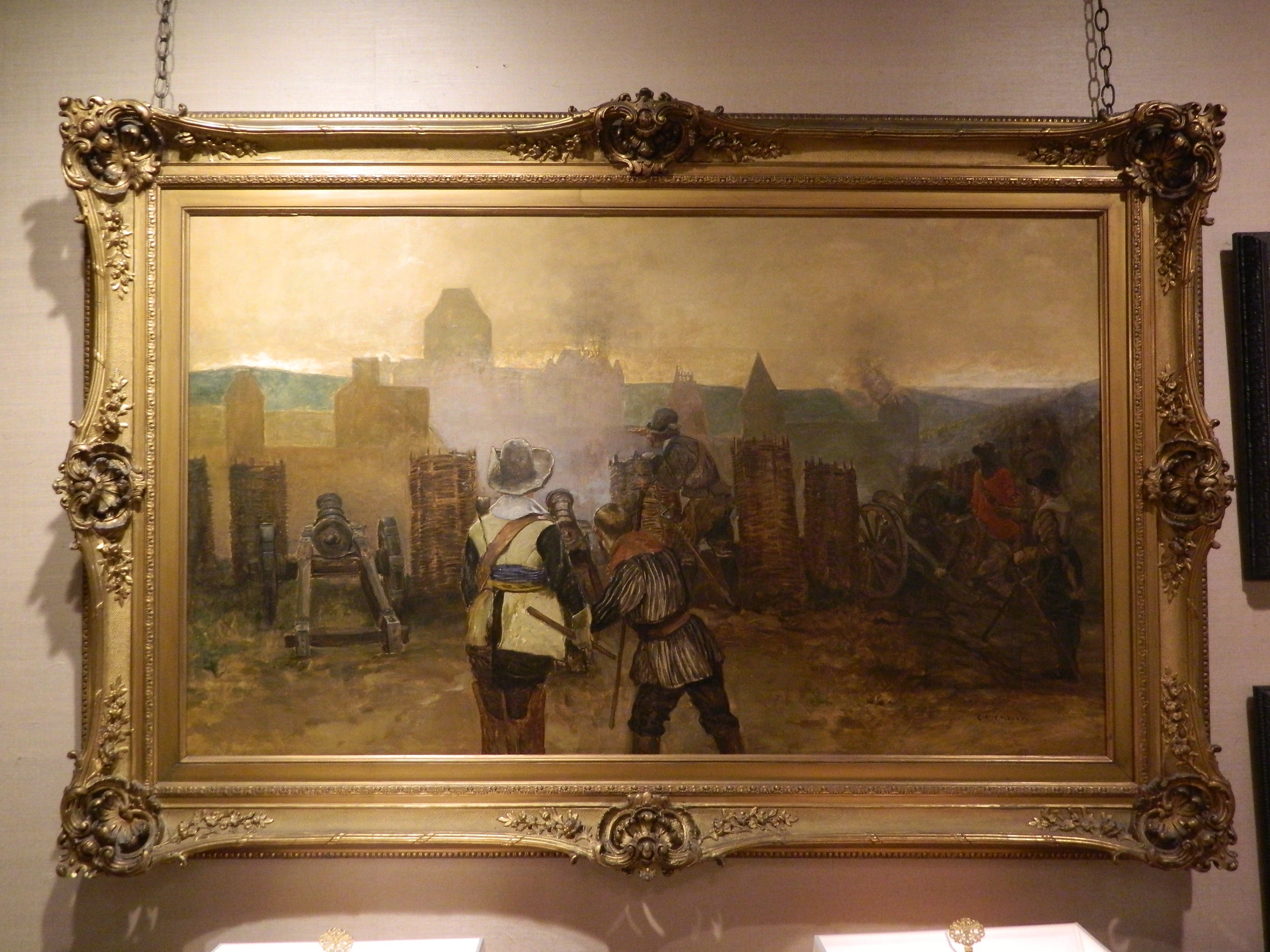 German Framed Oil on Canvas "Behind the Battle Lines", 19th Century