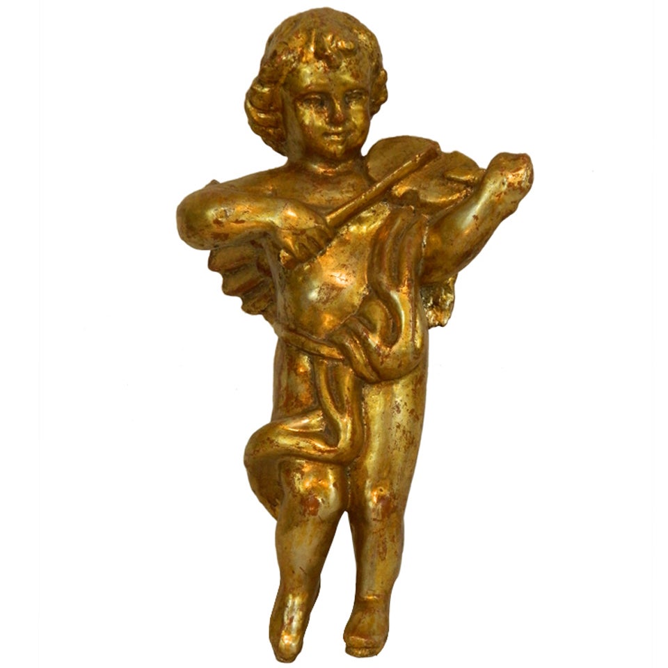 Lampe de style baroque en bois doré sculpté représentant un chérubin ou un putti adapté comme lampe, XXe siècle en vente