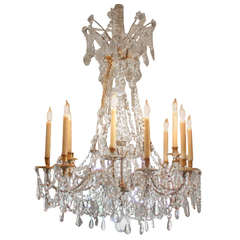 Circa 1800's French Gilt Bronze and Hand Cut Crystals Twelve Light Chandelier