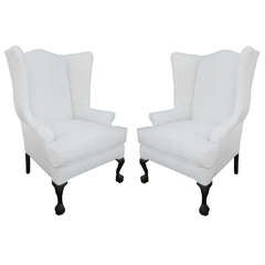 Late 19th/Early 20th Century Pair of Upholstered Wing Back Chairs