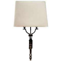 19th Century Large Iron Wall Sconce with Linen Shade