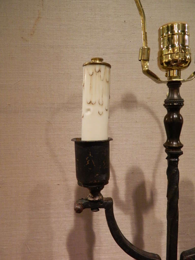 19th Century Large Iron Wall Sconce with Linen Shade 2