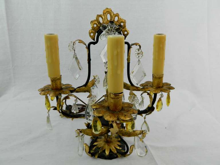 Pair of Italian Tôle Peinte Three-Light Girandole or Lamps, 19th Century In Good Condition In Savannah, GA