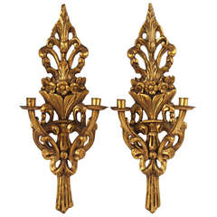 Pair of Italian Giltwood Two-Arm Wall Sconces, Early 20th Century