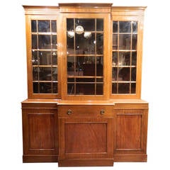 Antique George III Mahogany Secretary Breakfront Bookcase, Late 18th Century