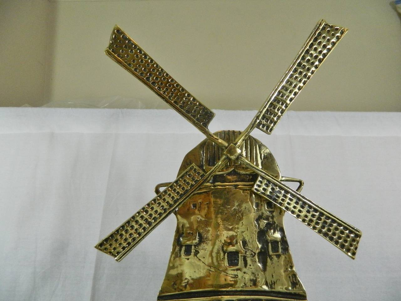 Polished Brass Windmill Design Set of Five Fireplace Tools, 19th Century For Sale 4