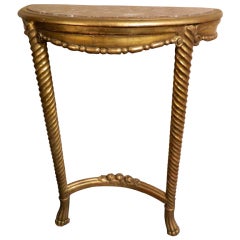 French Gilt wood Marble Top Demi Lune Console Table
