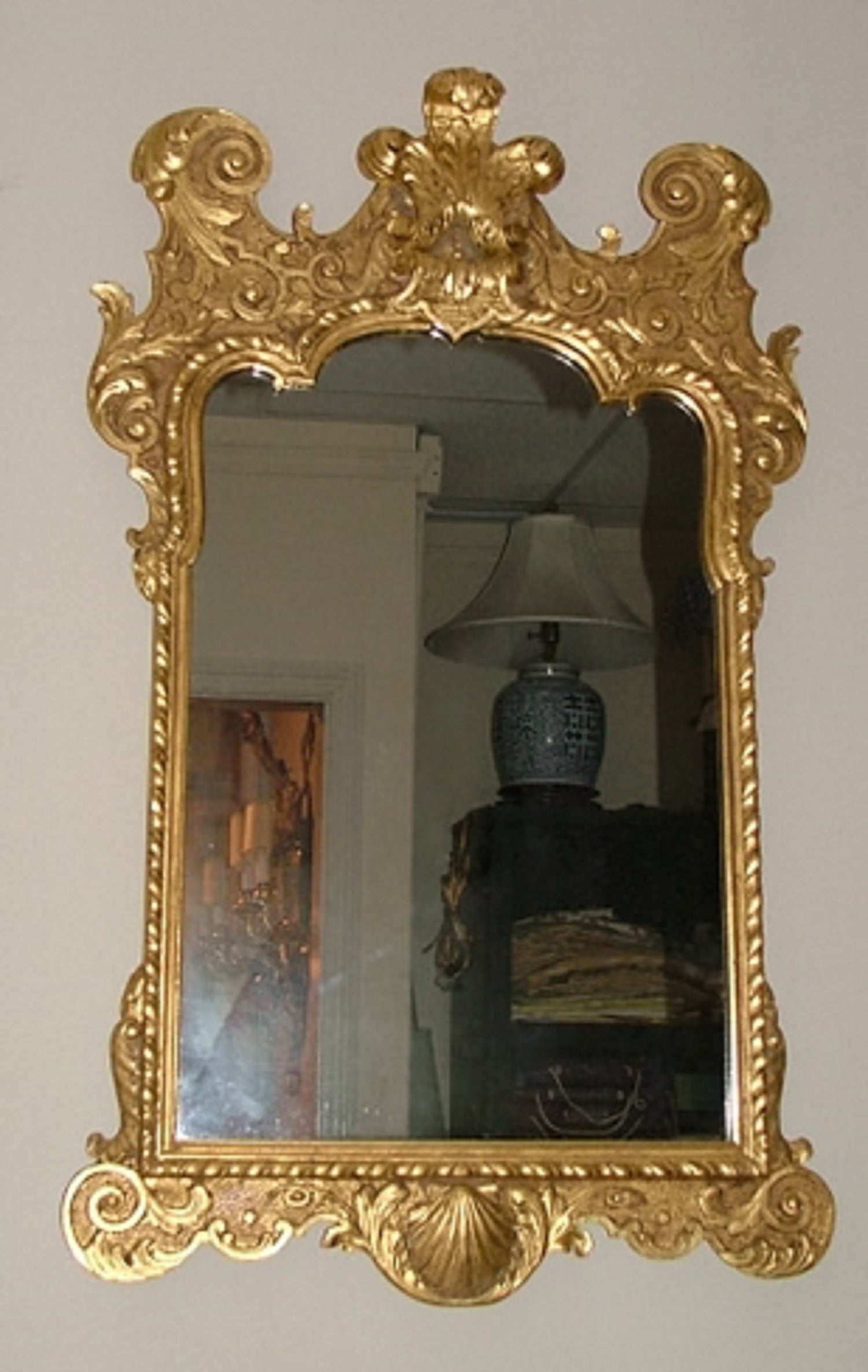 Gilt Carved Mahogany Wall Mirror with Prince of Wales Feathers Motiff