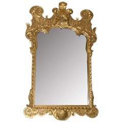 Gilt Carved Mahogany Wall Mirror with Prince of Wales Feathers Motiff