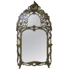 French Mirror Adorned with a Large Shell and Exotic Birds