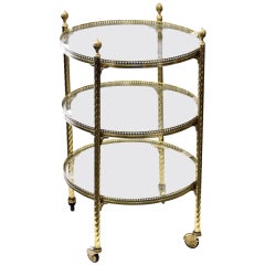 20th Century Directoire Style Brass and Glass Three Tier Serving Cart on Casters