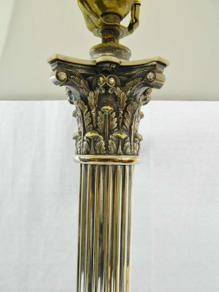 Silver Corinthian Column Lamp, Late 19th Century 1