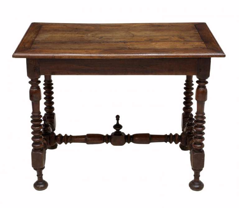 French Louis XIII Style Oak Work or Side Table on Spool Feet, 19th Century