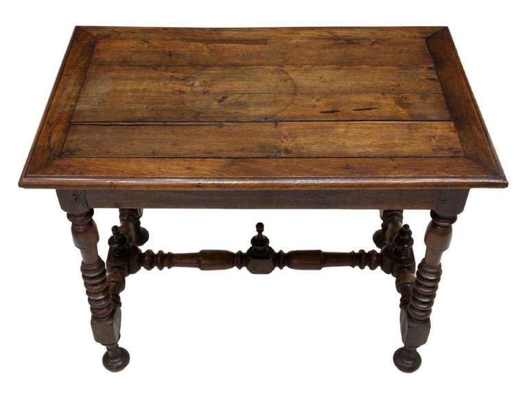Louis XIII Style Oak Work or Side Table on Spool Feet, 19th Century In Good Condition In Savannah, GA