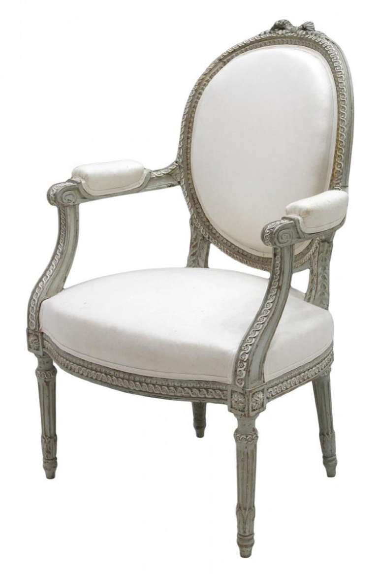 Wood Late 19th Century Pair of French Louis XVI Style Fauteuil or Armchairs on Tapered Ribbed Legs