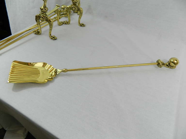 French Brass Fire and Dog Irons or Fire Tools, 19th Century For Sale 5