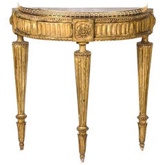 Swedish Painted Demilune, Console Table with Marble Galleried Top, 18th Century