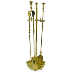 Polished Brass Fireplace Tool Set and Stand, 19th Century