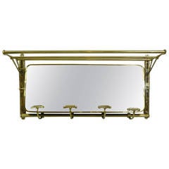 Polished Brass Coat Rack with a Top Rack and Original Mirror, 19th Century