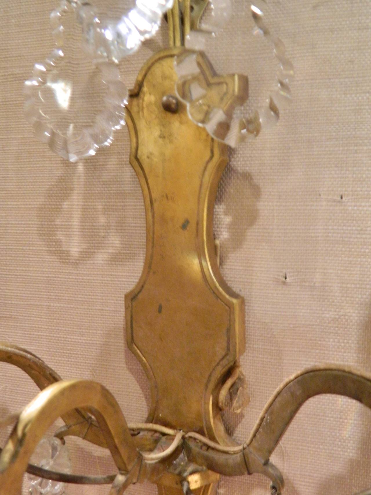 Brass Set of Four Louis XVI Style Three-Light Wall Sconces, 19th Century