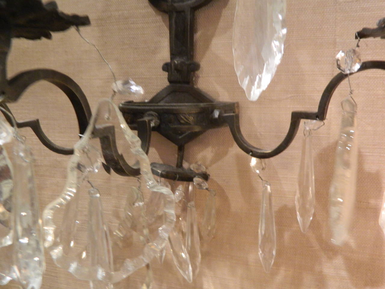Pair of Spanish Iron and Crystal Five-Light Wall Sconces, 19th Century 1