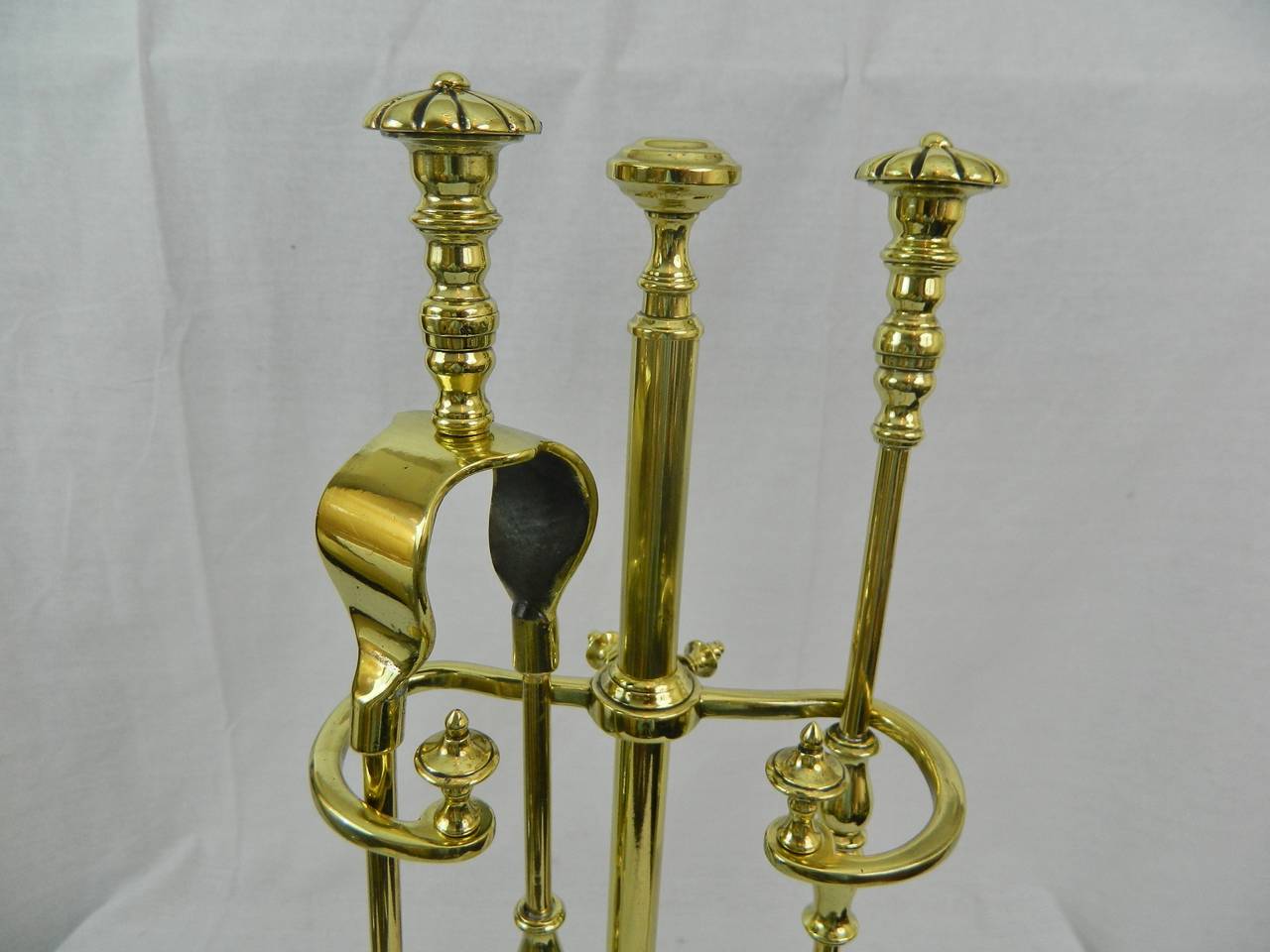 Polished Brass Fireplace Tool Set and Stand, 19th Century 1