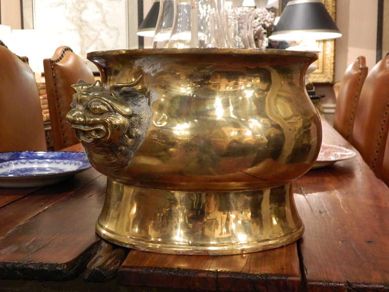 French Large Brass Jardiniere in an Asian Motif, 19th Century For Sale