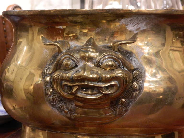 French Large Brass Jardiniere in an Asian Motif, 19th Century For Sale