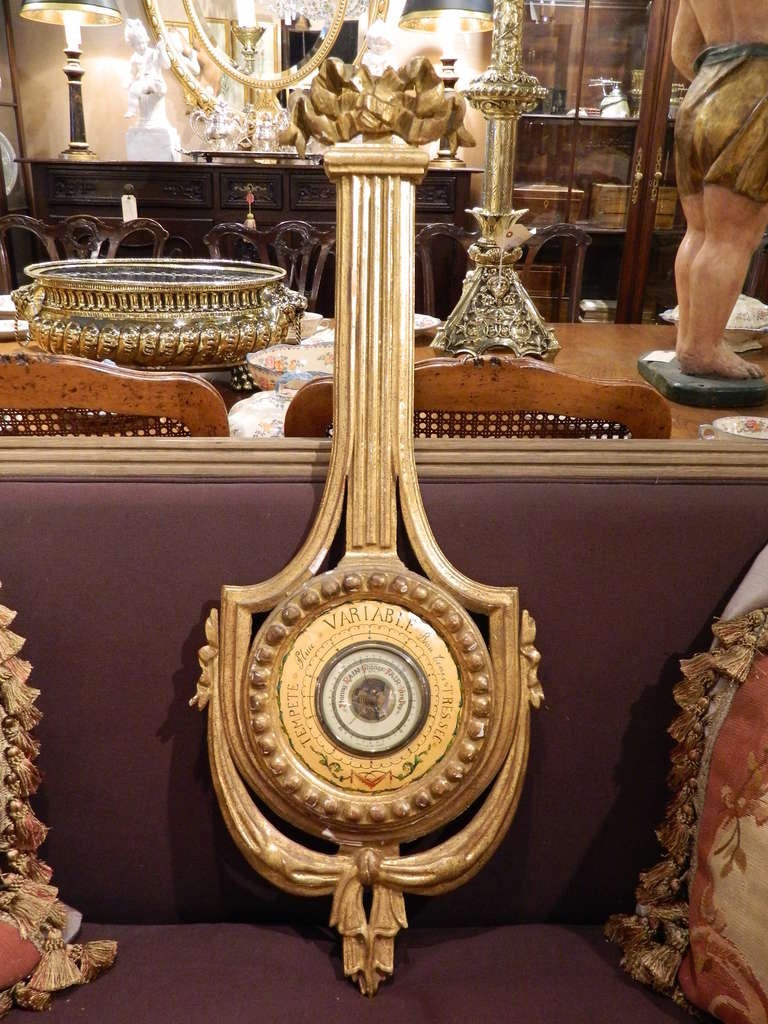 Italian Neoclassical Giltwood Wheel Barometer, 20th Century In Excellent Condition In Savannah, GA